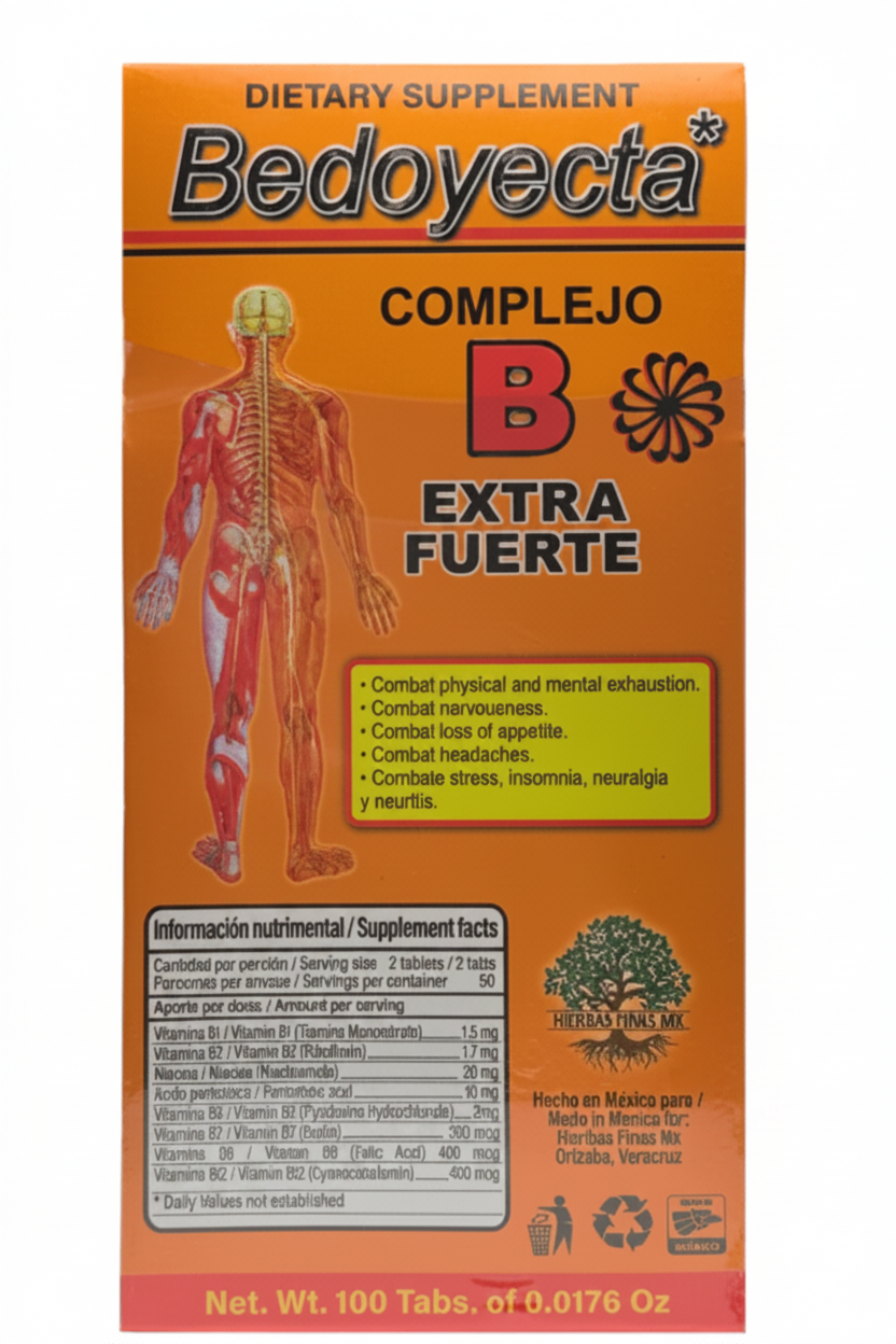 Bedoyecta Vitamin Complex B B12 Antioxidant Dietary Supplement - 100 Tabs of 500mg
