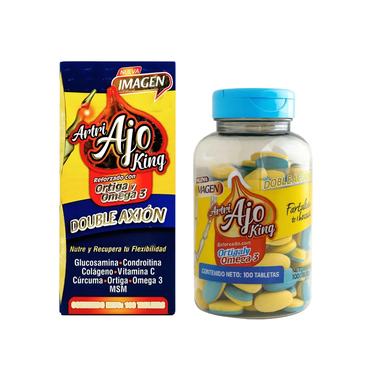 Artri Ajo King Omega 3 Glucosamina Ajo Colágeno 100 Tabs Drag Sin Sabor