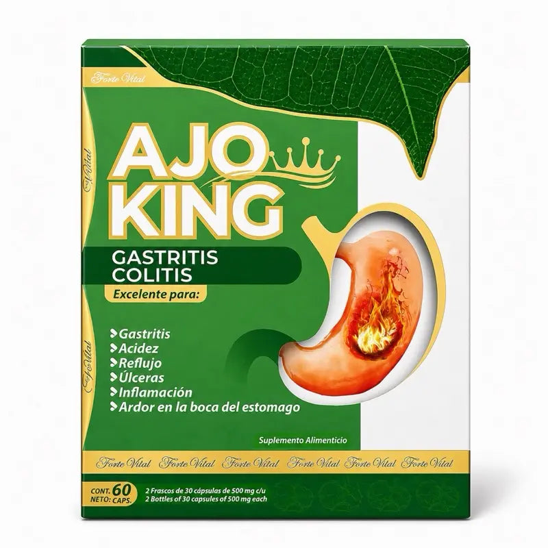 Ajo King Cápsulas Herbales Veganas para Gastritis y Colitis 60 Unidades